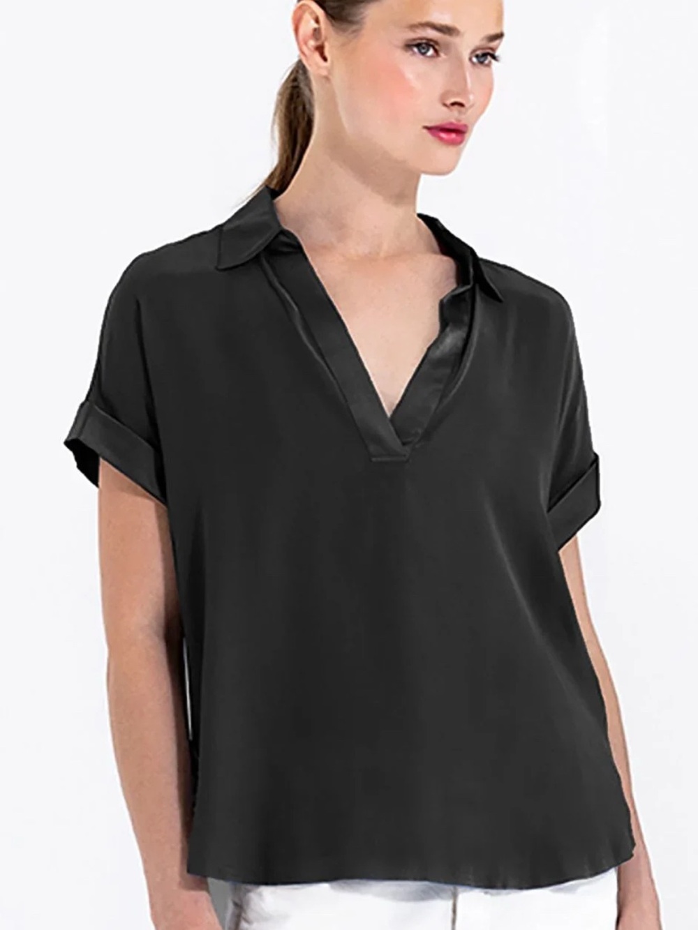 Go by Go Silk Polo Top Black Size S